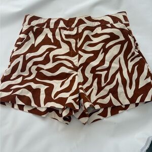 Brown and White Spanx Zebra Print Women's Shorts L